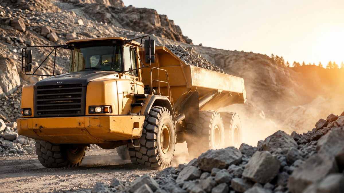 Dump truck at a construction quarry — construction & quarry TBR tires