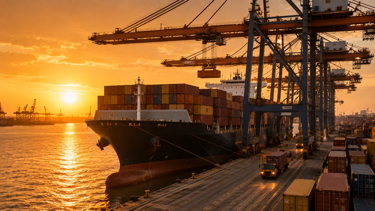 Shipping containers at port — mixed container program