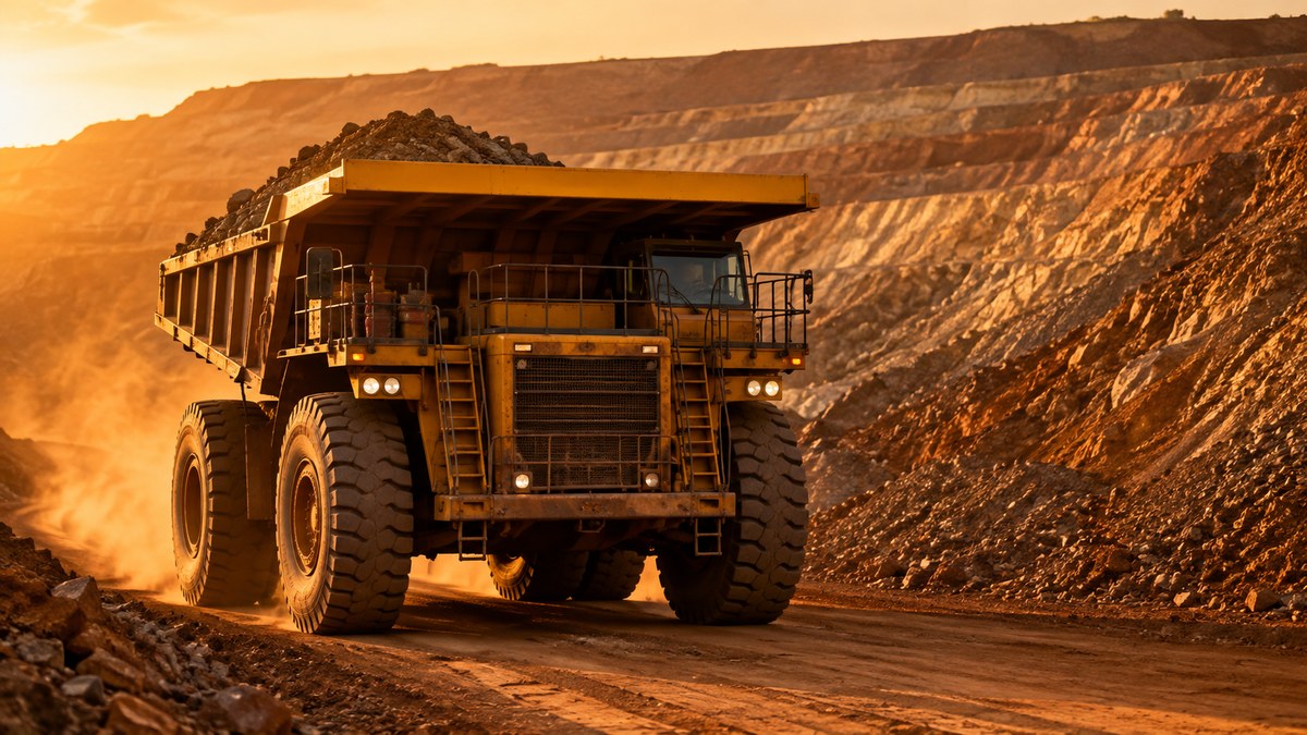 Wide-body mining dump truck on a haul road