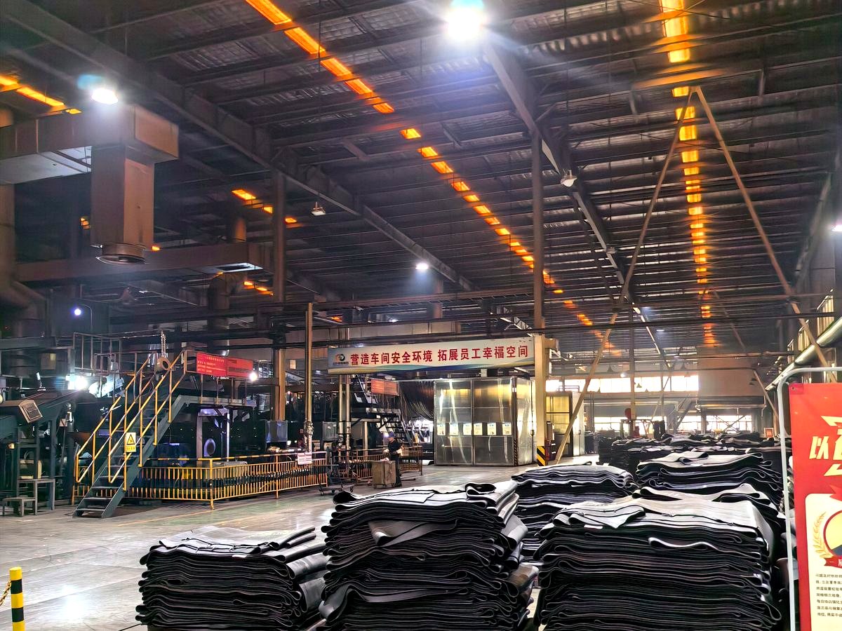 Finished conveyor belt stock at the factory